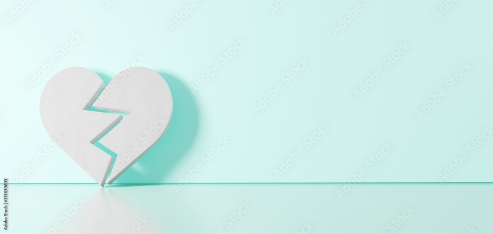 Poster 3d rendering of white symbol of dislike icon leaning on color wall with floor reflection with empty 