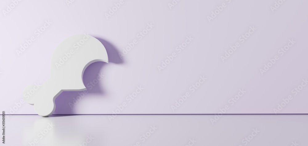 Poster 3d rendering of white symbol of drumstick bite icon leaning on color wall with floor reflection with
