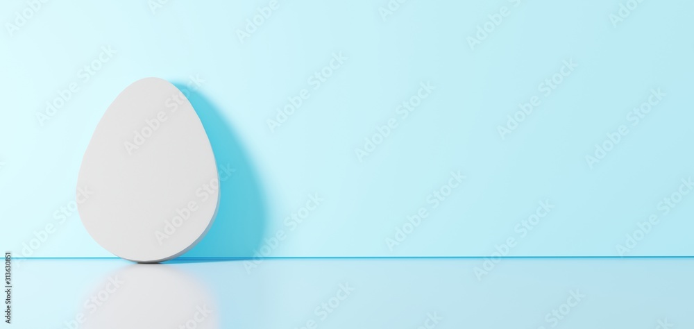 Aufkleber 3d rendering of white symbol of egg icon leaning on color wall with floor reflection with empty spac
