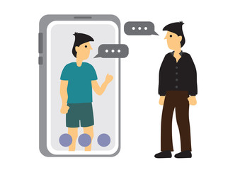 Concept of a mobile chat or conversation of people via mobile phones. Illustrate globalization or connection.