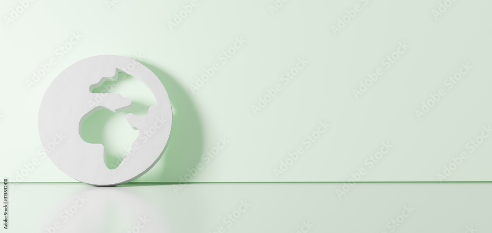 Aufkleber 3d rendering of white symbol of globe africa icon leaning on color wall with floor reflection with e