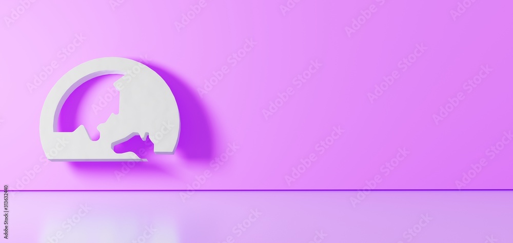 Aufkleber 3d rendering of white symbol of globe asia icon leaning on color wall with floor reflection with emp