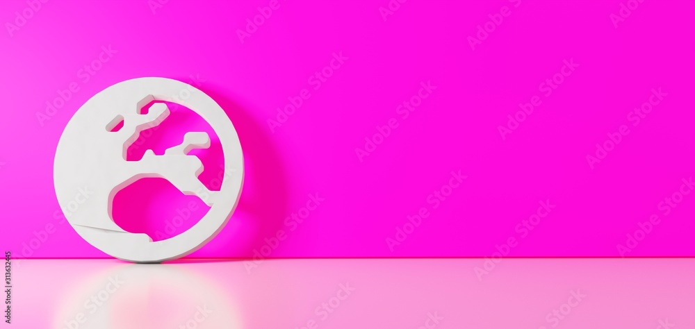 Aufkleber 3d rendering of white symbol of globe europe icon leaning on color wall with floor reflection with e