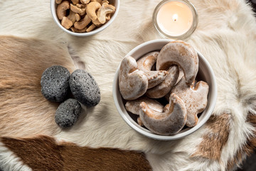 cozy home concept, danish hygge style and their art of happy life, mood of coziness with feelings of wellness and contentment