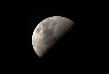 Moon in the waxing night,view from reflecting telescopes and seen in the Eastern Asian hermisphere...