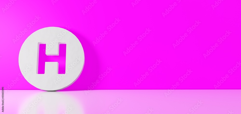 Poster 3d rendering of white symbol of hospital symbol icon leaning on color wall with floor reflection wit