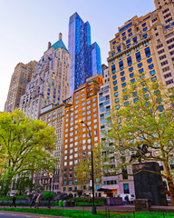 Skyline of skyscrapers in Central Park South in Midtown Manhattan, New York, USA. United States of America. NYC, US.