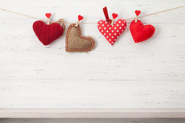 Valentines day card with handmade hearts