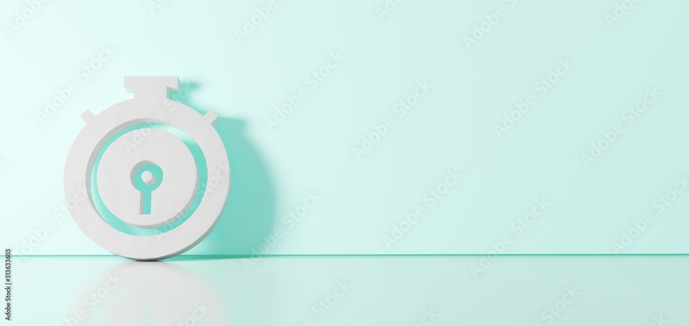 Aufkleber 3d rendering of white symbol of chronometer icon leaning on color wall with floor reflection with em