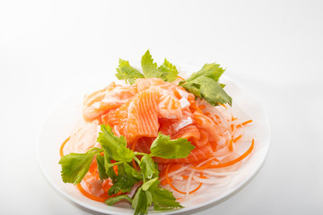 Salmon sashimi on a plate
