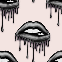 SEAMLESS PATTERN SEXY DRIPPING METALLIC LIPS ON SOLID COLOR BACKGROUND