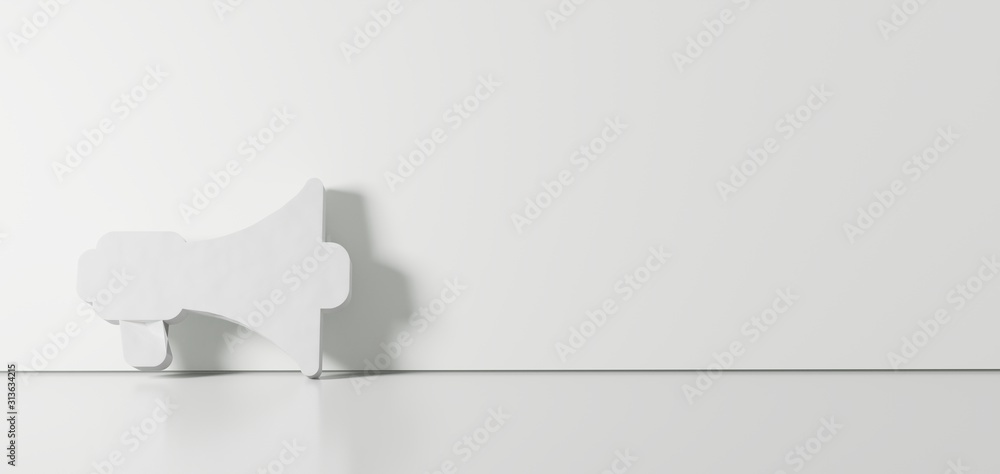 Aufkleber 3d rendering of white symbol of megaphone icon leaning on color wall with floor reflection with empt