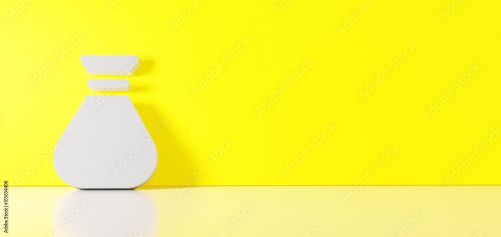 Aufkleber 3d rendering of white symbol of money bag icon leaning on color wall with floor reflection with empt