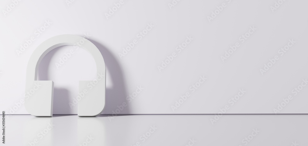 Poster 3d rendering of white symbol of music01 icon leaning on color wall with floor reflection with empty 
