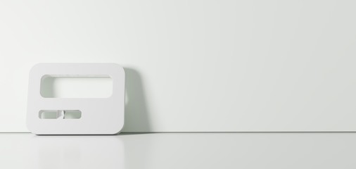 3D rendering of white symbol of pager icon leaning on color wall with floor reflection with empty space on right side