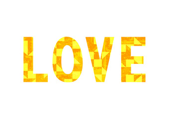 Love text with yellow and orange texture on white background