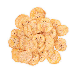  top view, banana crisps isolated on white background