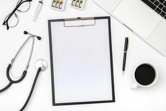 Workplace of modern doctor with laptop