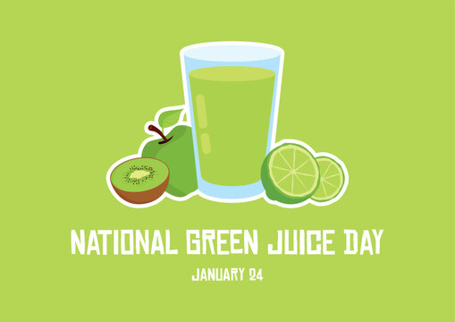 National Green Juice Day vector. Green fruit smoothie vector. Glass of juice with fruits icon. Fruit smoothie on a green background. Important day - Powered by Adobe