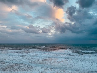 stormy sea with waves and sky 