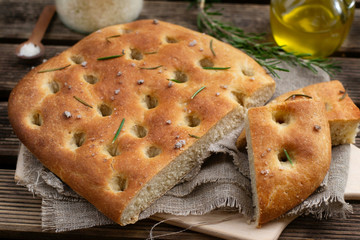 Healthy Italian flat bread focaccia with whole wheat flour