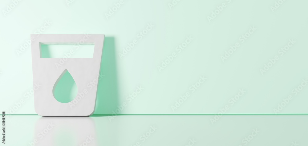 Poster 3d rendering of white symbol of water icon leaning on color wall with floor reflection with empty sp
