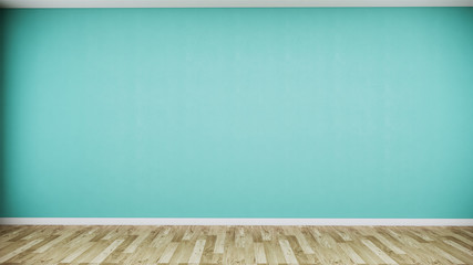 Empty room mint on wooden floor interior design. 3D rendering