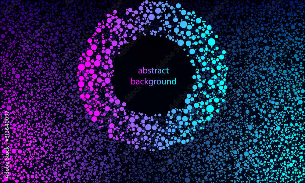 Poster glowing color round over dotted background