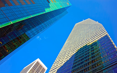 Fototapeta na wymiar Skyline with Skyscrapers in Financial Center at Lower Manhattan, New York City, America. USA. American architecture building. Panorama of Metropolis NYC. Metropolitan Cityscape