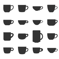 tea or coffee cups collection. Vector icons set. Cafe symbols