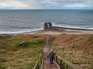 Stairs on the cliffs at Bovbjerg beach in Denmark