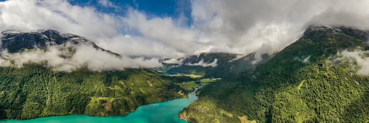 Fototapeta na wymiar Panorama lovatnet lake Beautiful Nature Norway.