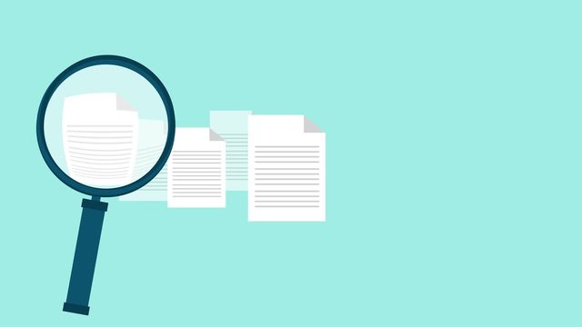Recruitment motion concept. Employer of choice, magnifier looking through candidates resume in search, employees group management business recruitment concept