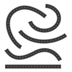 Set of Road Marking Isolated Background. Top View. Curved Highway - 313642088