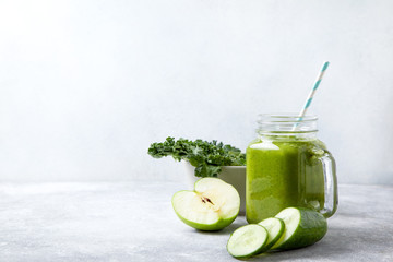 kale smoothie in a glass jar - 313644434
