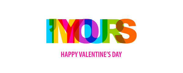 Valentine Day quote rainbow text in bright color.