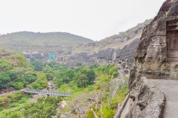 Ancient Cave Temples at Ajanta Caves in Maharashtra State of India