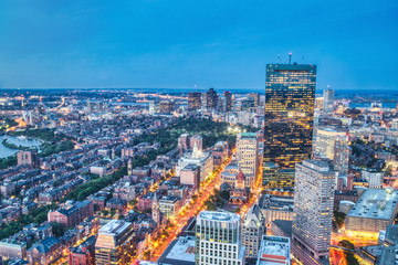 Fototapeta na wymiar Aerial View of Boston at Dusk