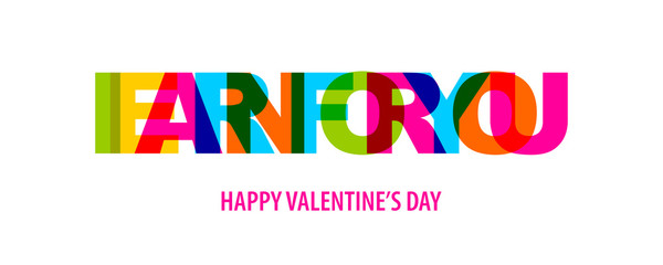 Valentine Day quote rainbow text in bright color.