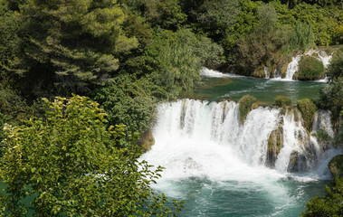 Fototapeta na wymiar Waterfalls. Croatia. National Park. Water. Cascade. River. Krka