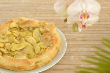 Apple tart Homemade Orchids Palm leaf