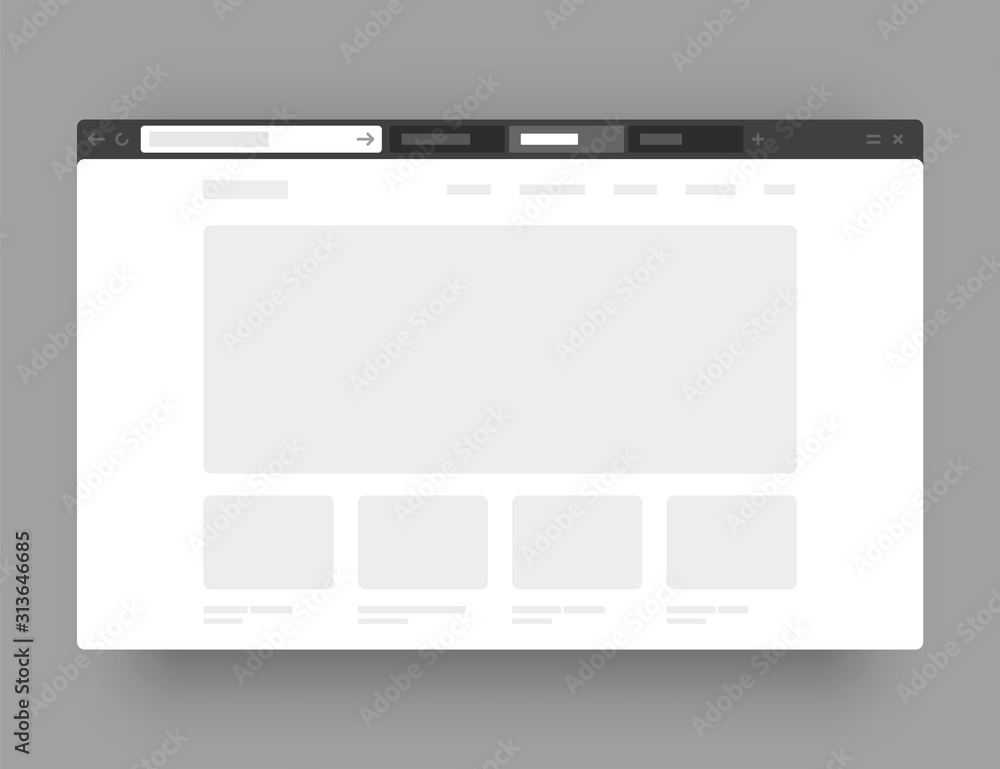 Poster minimalistic concept of web browser. wireframes screens. web window screen mockup.