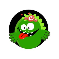 Cartoon green monster. tasty and hungry character