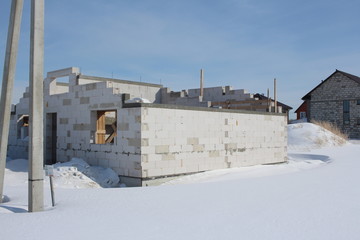 construction of the house from sibit on the project of a cottage in the winter