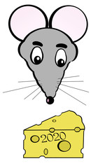 Color illustration. Rat and cheese. Illustration for design.