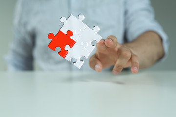 puzzle hand solution concept business.
