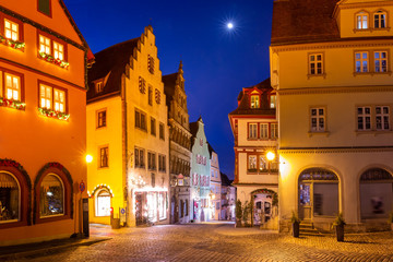 Decorated and illuminated Christmas square in medieval Old Town of Rothenburg ob der Tauber, Bavaria, southern Germany