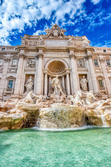 Illuminated Fontana Di Trevi, Trevi Fountain during a Sunny Day, Rome - obrazy, fototapety, plakaty