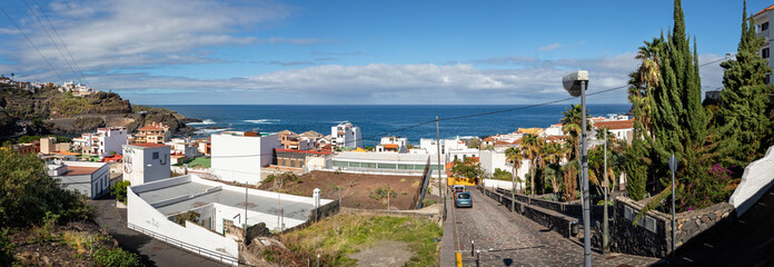 Fototapeta na wymiar Panoramic view overlooking town and coastline of Garachico in Tenerife, Spain on 23 November 2019