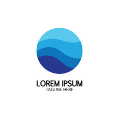 Isolated round shape logo. Blue color logotype. Flowing water image. Sea, ocean, river surface.